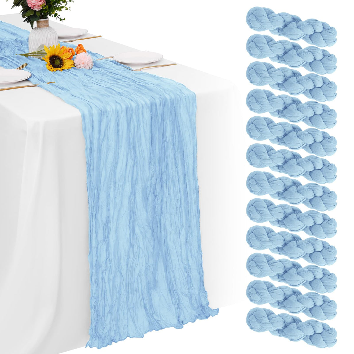 Aktor 12-pack light blue cheesecloth table runner for versatile party decor