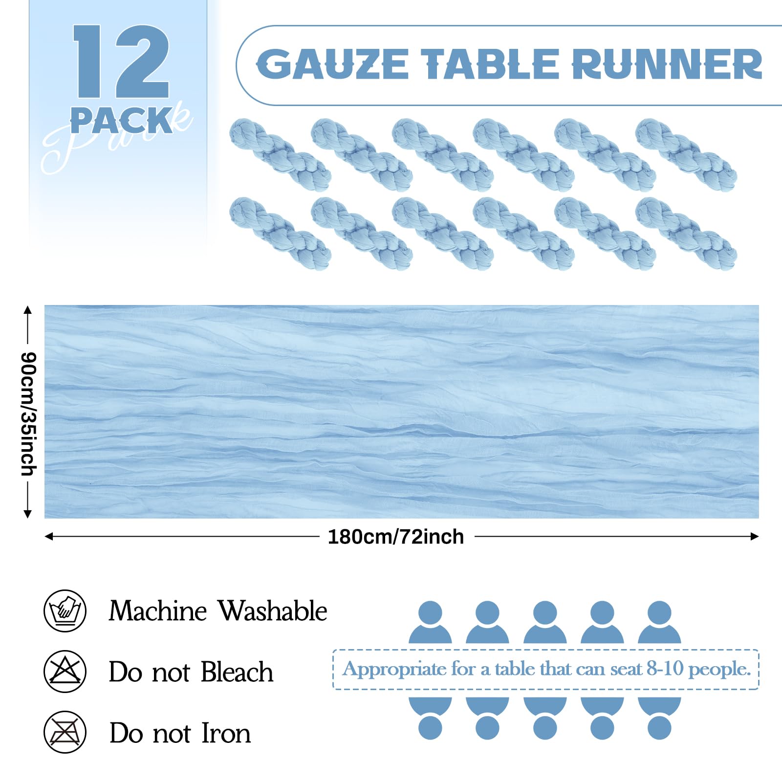 Aktor dusty blue gauze runner with crinkled texture for romantic ambiance