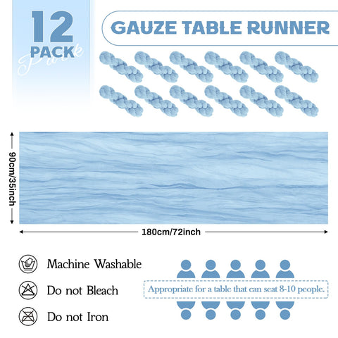 Aktor dusty blue gauze runner with crinkled texture for romantic ambiance