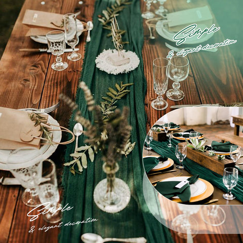 Aktor Emerald Green table runner shows crinkled texture for rustic style.