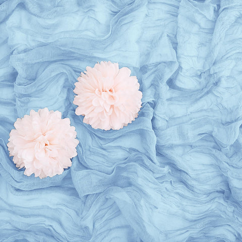 Aktor light blue semi-sheer gauze table runner adds delicate elegance