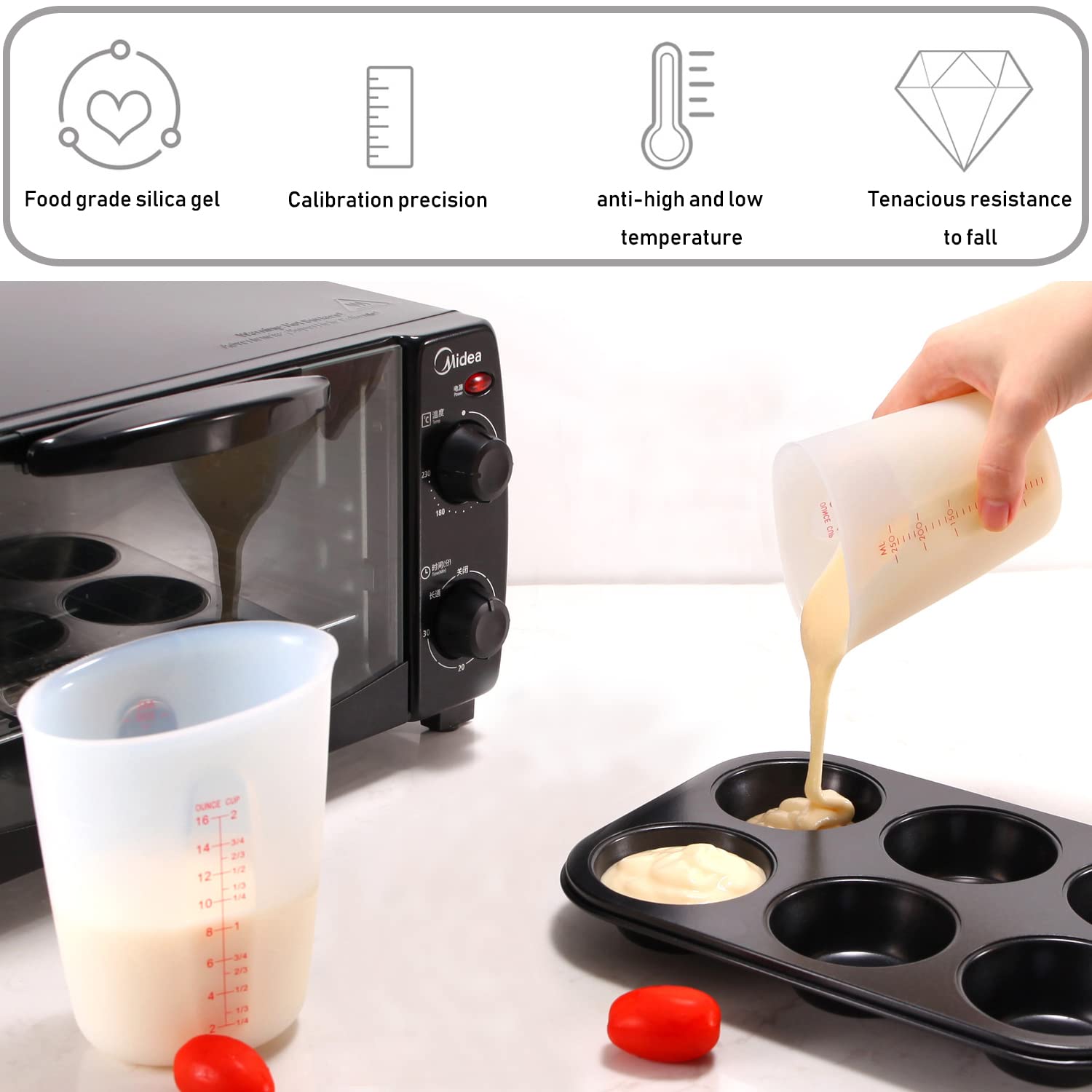 Alaeseje nesting design saves counter space with stackable silicone cups.