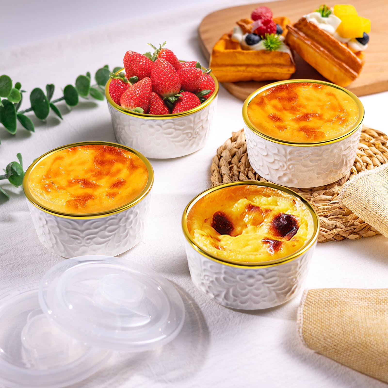 Alarrar oven-safe ramekins compatible with microwave, oven, dishwasher, and freezer.