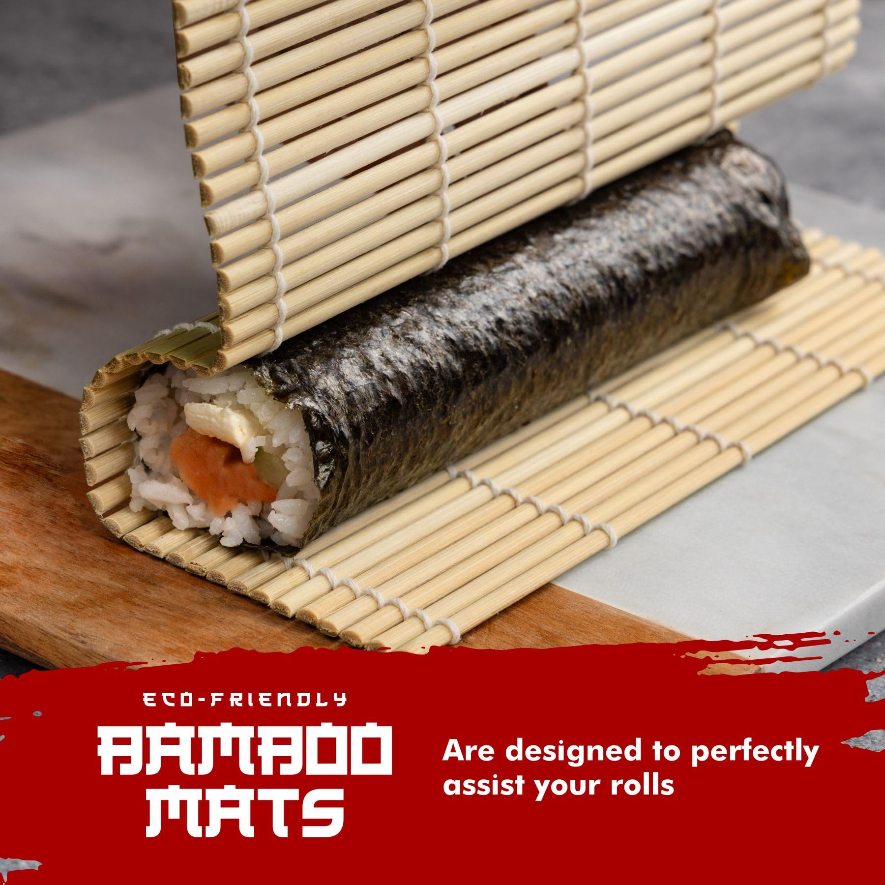 Alas rice paddles and sushi brush simplify cleanup after rolling.