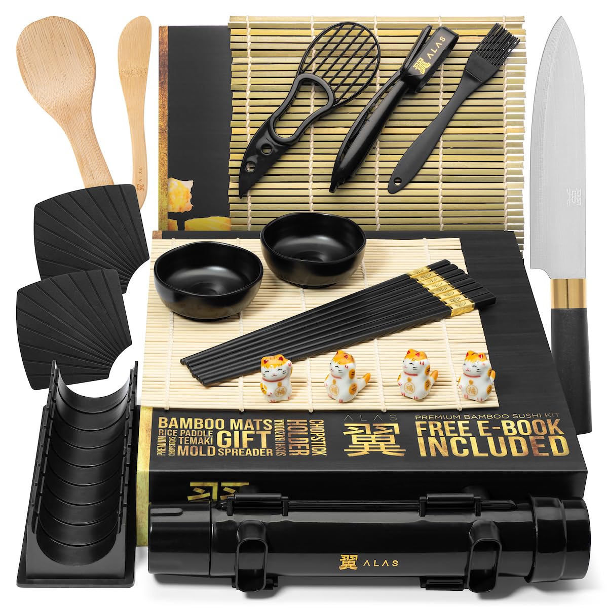 Alas sushi knife ready for precise cuts to craft home rolls.