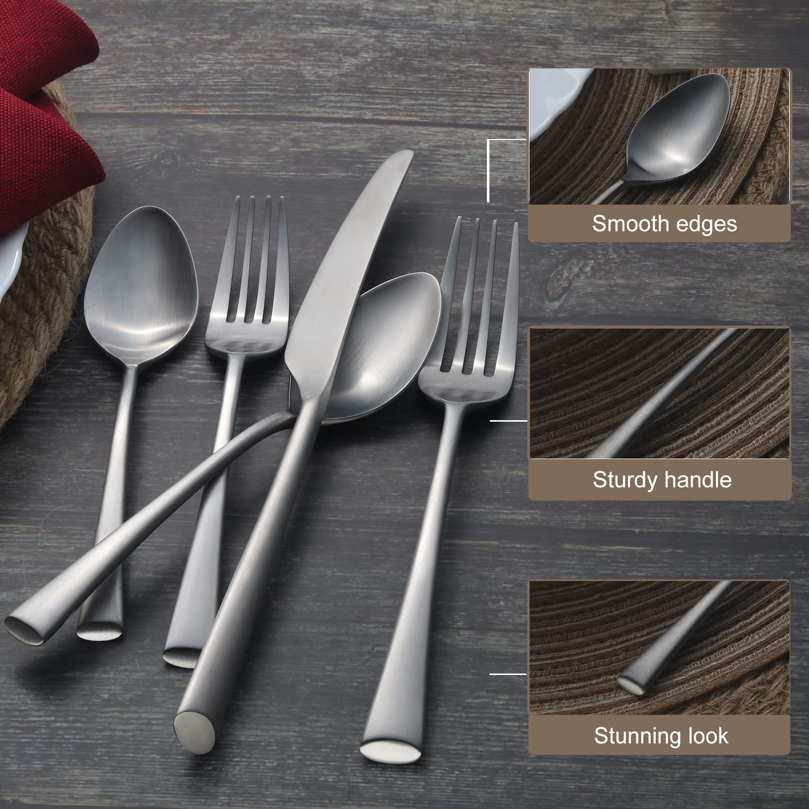 Alata Bailey dinner spoon in matte steel, versatile for soups and desserts.