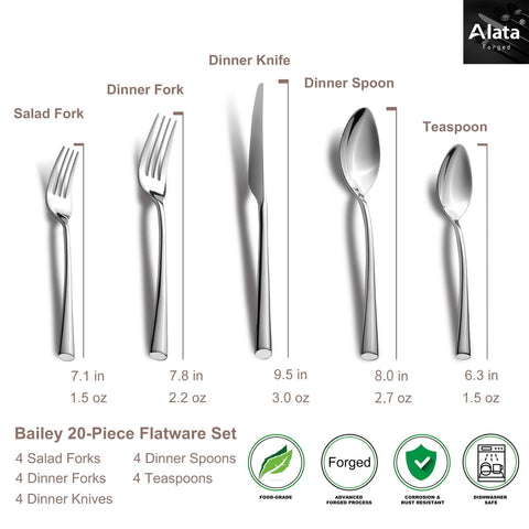 Alata Bailey salad fork with oblate handle, ideal for salads and sides.