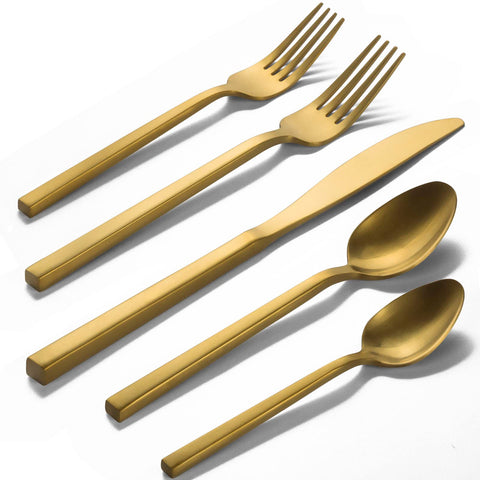 Alata Cube Gold flatware set with square handle for modern dining at home