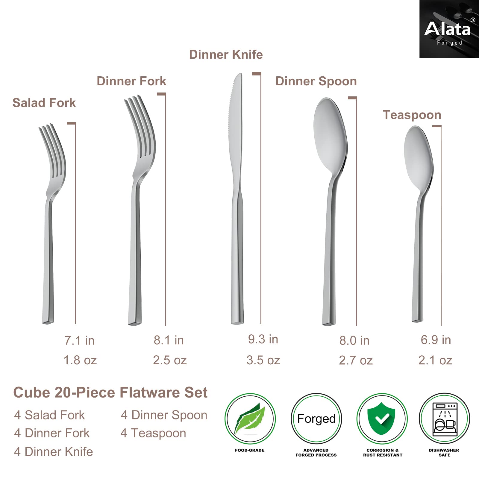 Alata Cube salad fork designed for crisp salads and easy spearing