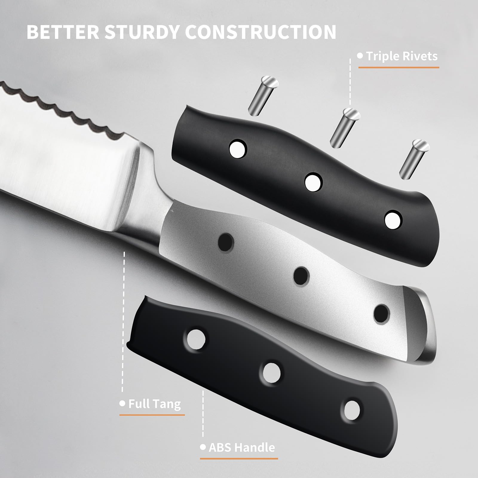 Alata ergonomic grip knives reduce fatigue during meal prep.