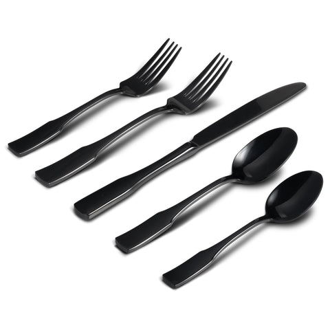 Alata Kate Black Mirror 40-piece flatware set, durable 18/0 stainless steel for daily dining.