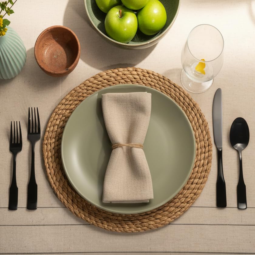 Alata Kate Black Mirror heavy-weight flatware adds a professional dining touch.