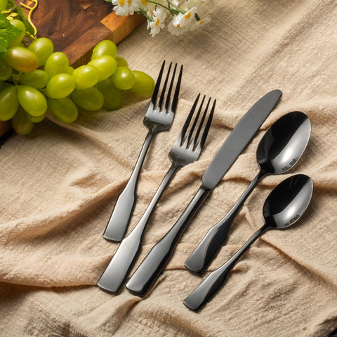 Alata Kate Black Mirror service for eight, elegant colonial-inspired design for gatherings.