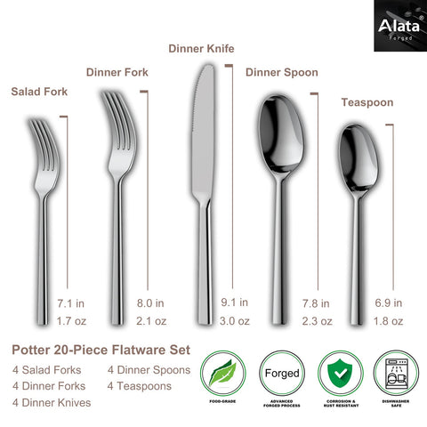 Alata Potter dishwasher-safe flatware simplifies cleanup after meals.