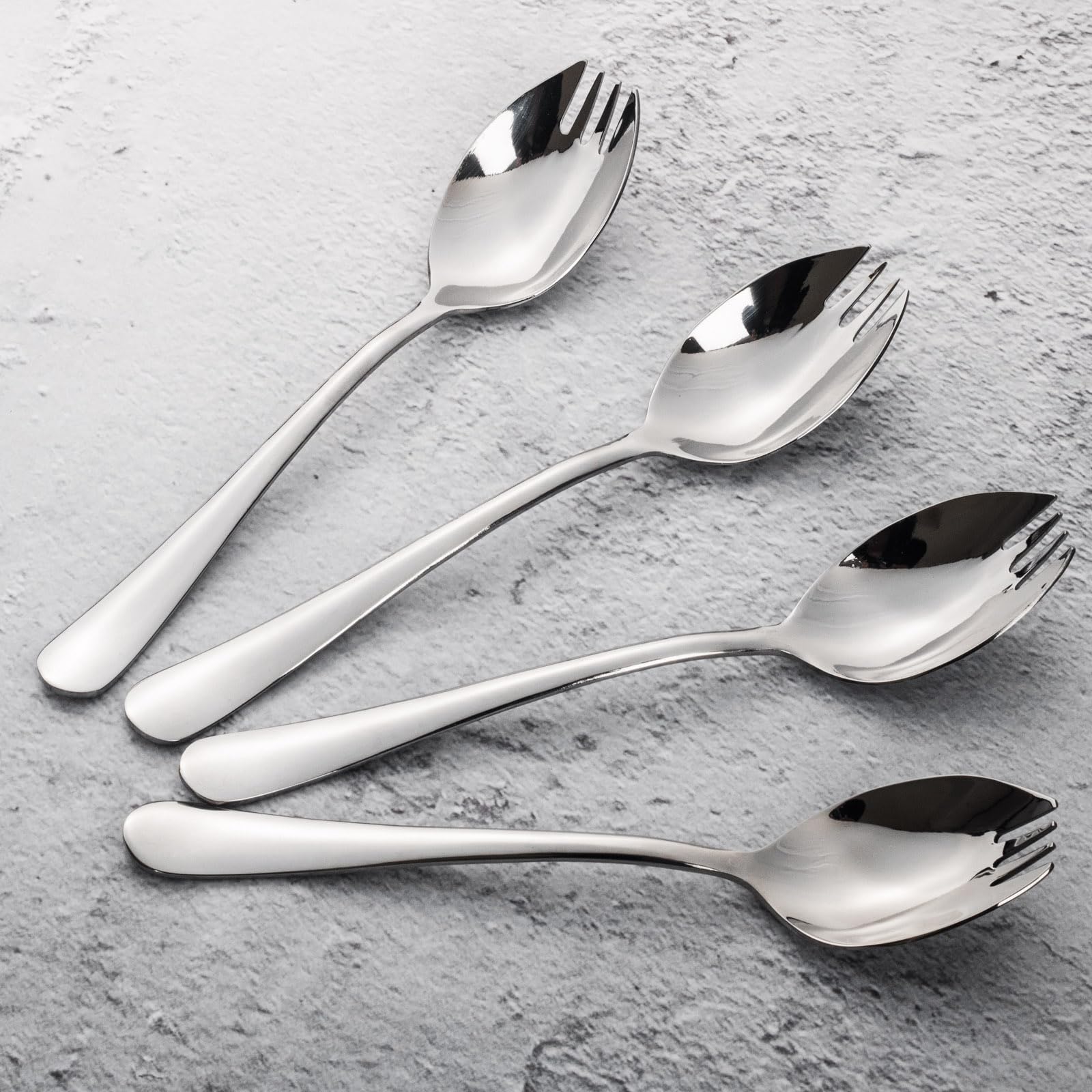 Alata sporks durable stainless steel suited for salad, noodles, and ice cream.