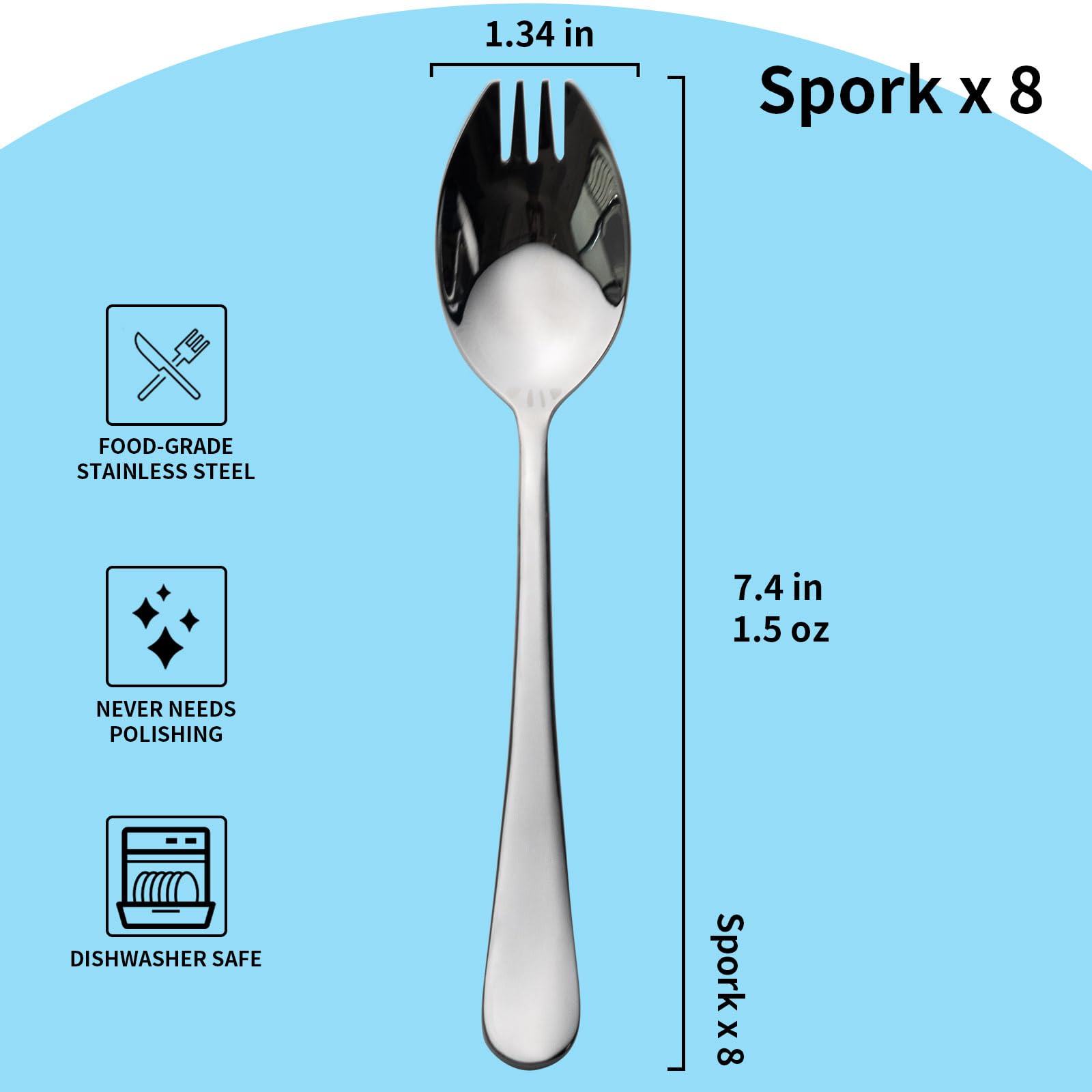 Alata sporks complement most flatware sets for home, hotel, or outdoor dining.