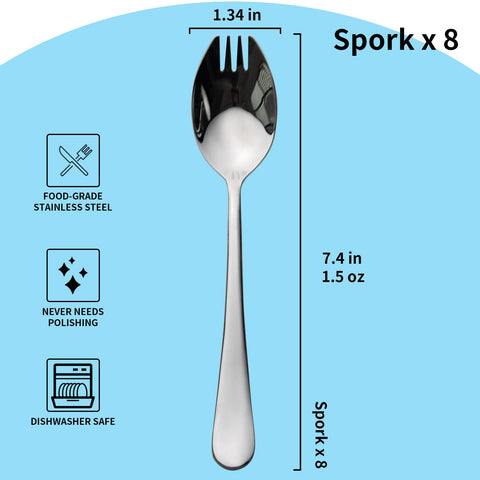 Alata sporks complement most flatware sets for home, hotel, or outdoor dining.