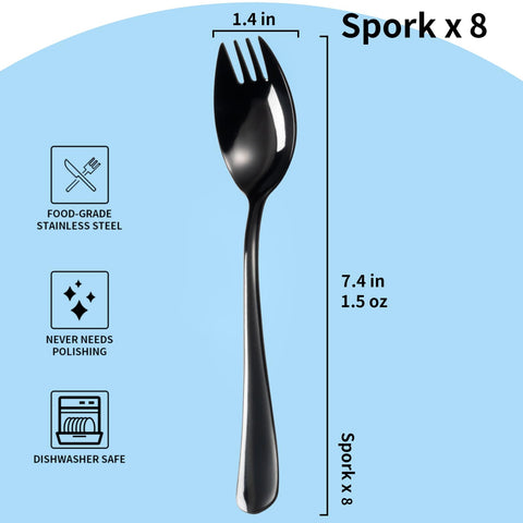 Alata sporks curved-bowl design facilitates eating soups and salads.