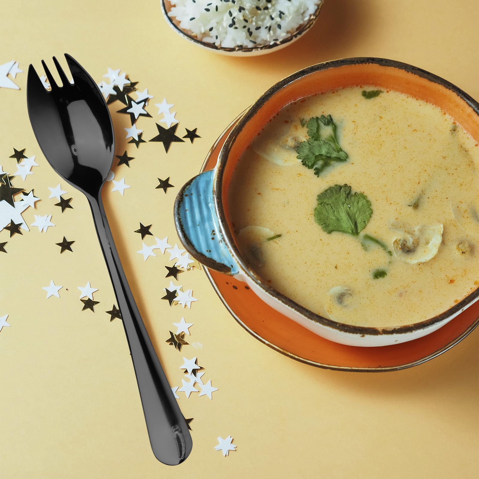 Alata sporks multi-purpose tool ideal for dessert, noodles, and fruit.