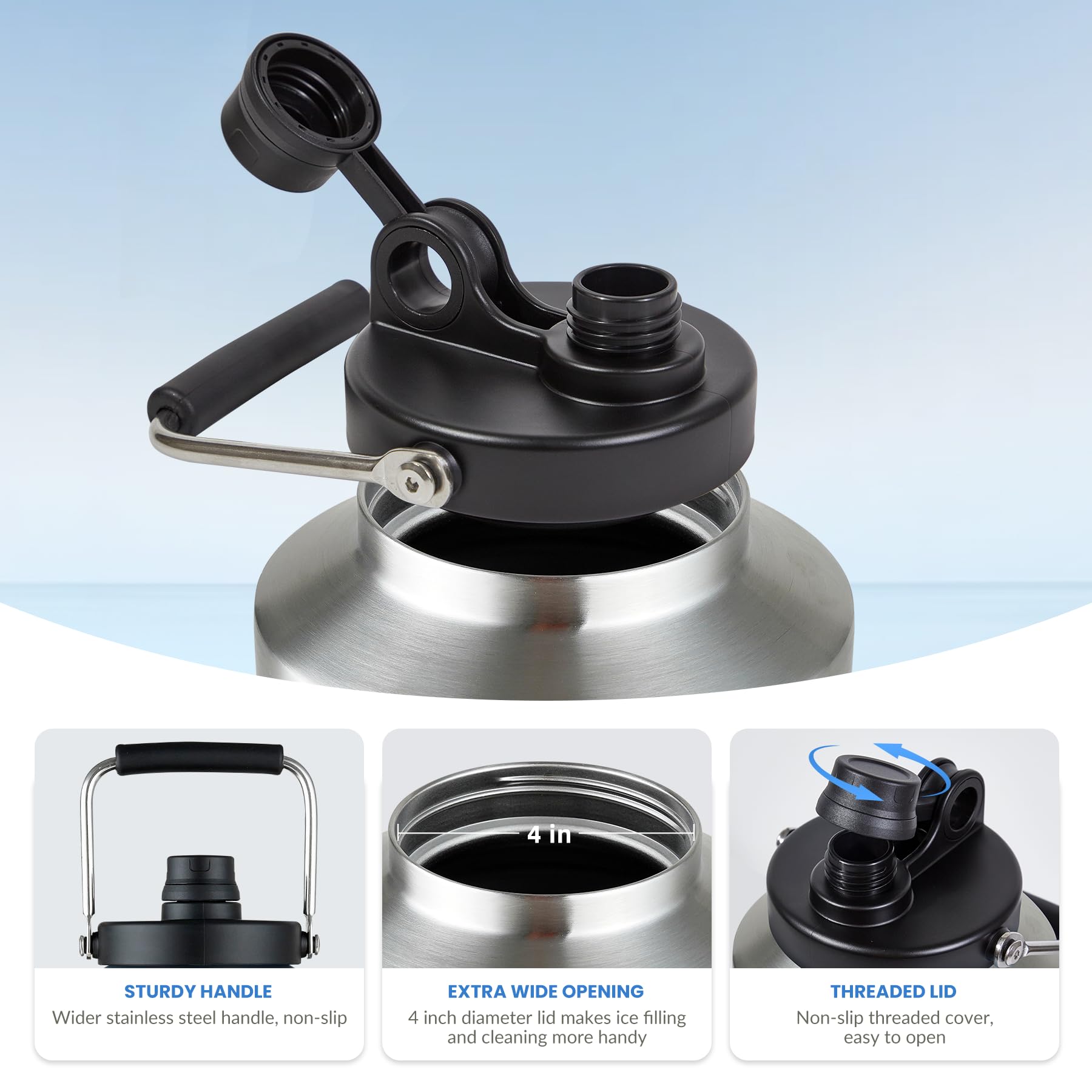 Alathote wide-mouth bottle allows fast filling and cleaning.