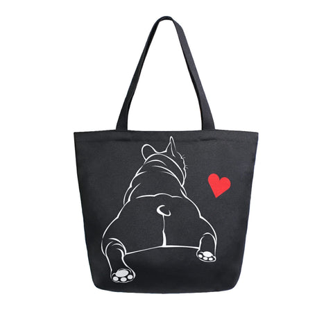 ALAZA bulldog tote, side view, roomy interior for groceries and errands