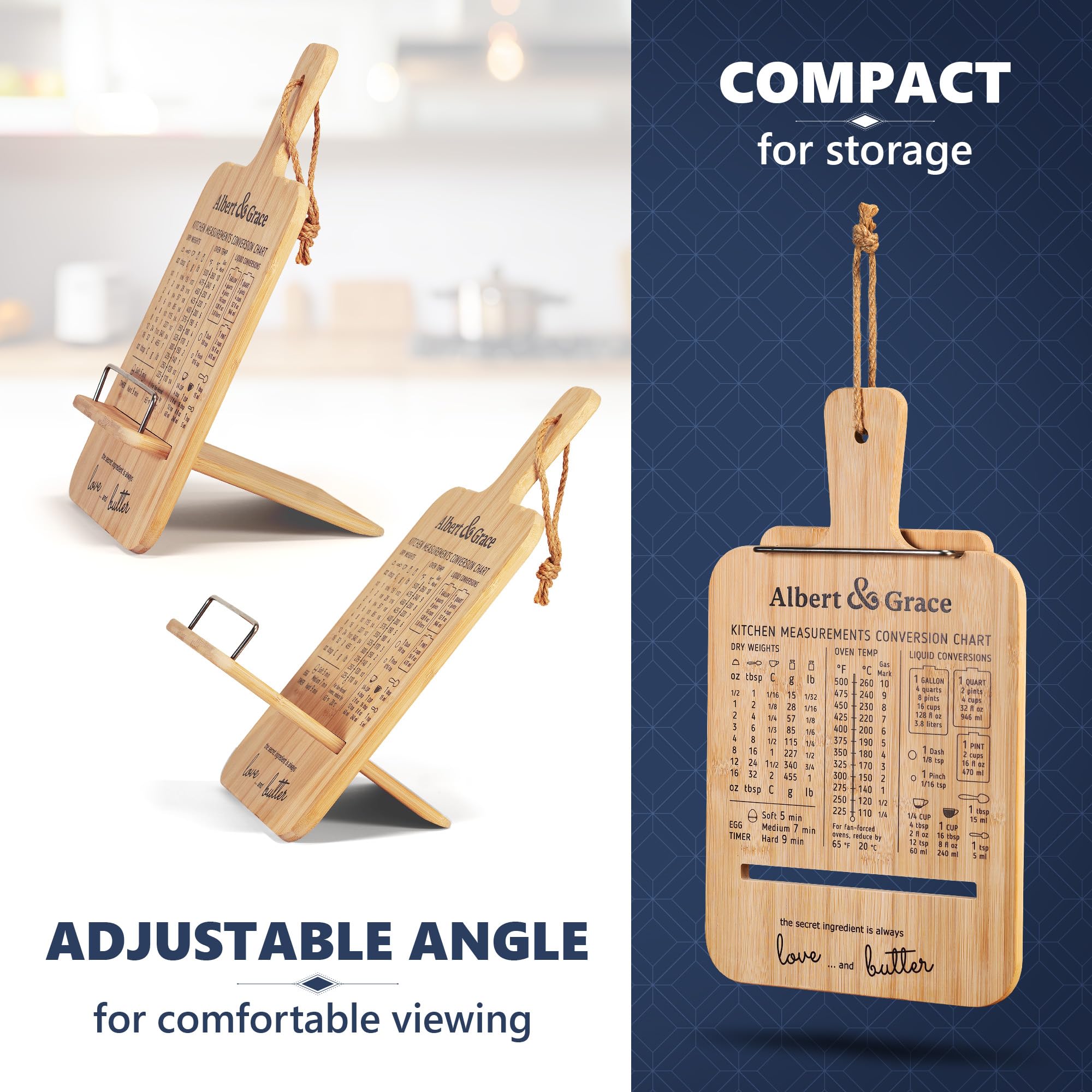 Albert&Grace adjustable angle accommodates different sizes for comfortable viewing.