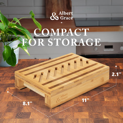 Albert and Grace slicer folded flat for easy drawer storage.