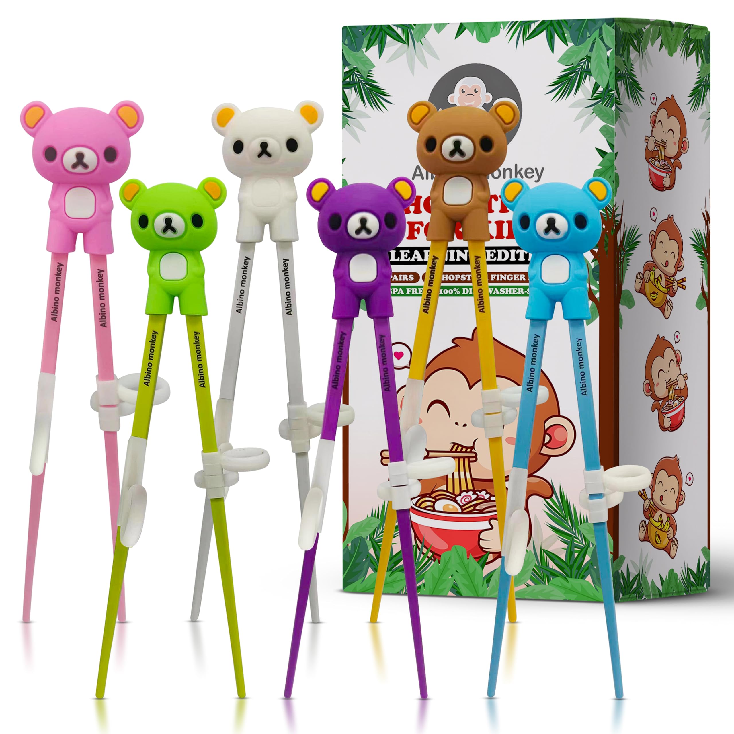 Albino Monkey kids chopsticks with bear design make learning fun during meals.