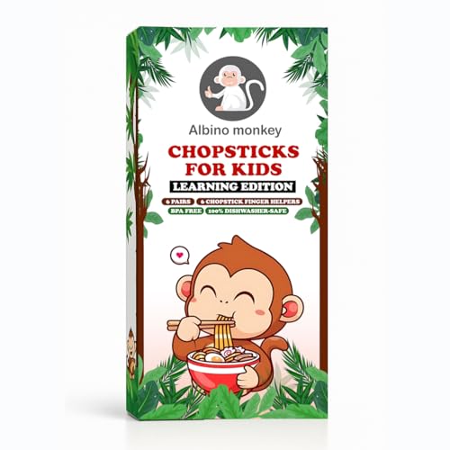 Albino Monkey chopsticks with finger helpers support tiny hands for easy grip.