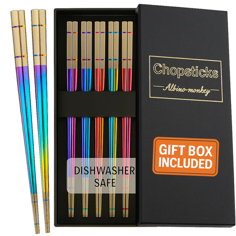 Albino Monkey reusable chopsticks with rainbow holographic finish for stylish dining.
