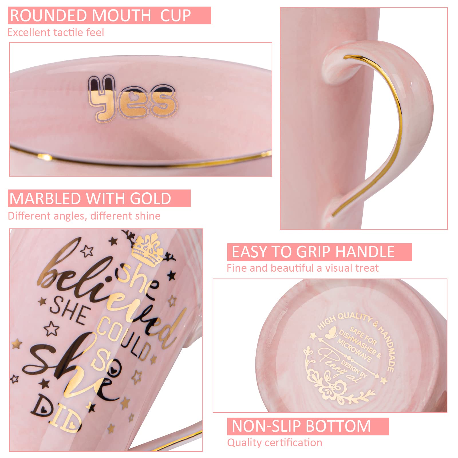 ALBISS 14oz pink mug with lid and spoon for convenient use.
