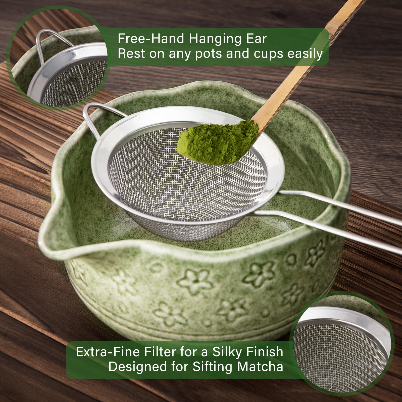 ALBISS bamboo scoop with rest ensures precise measurement.