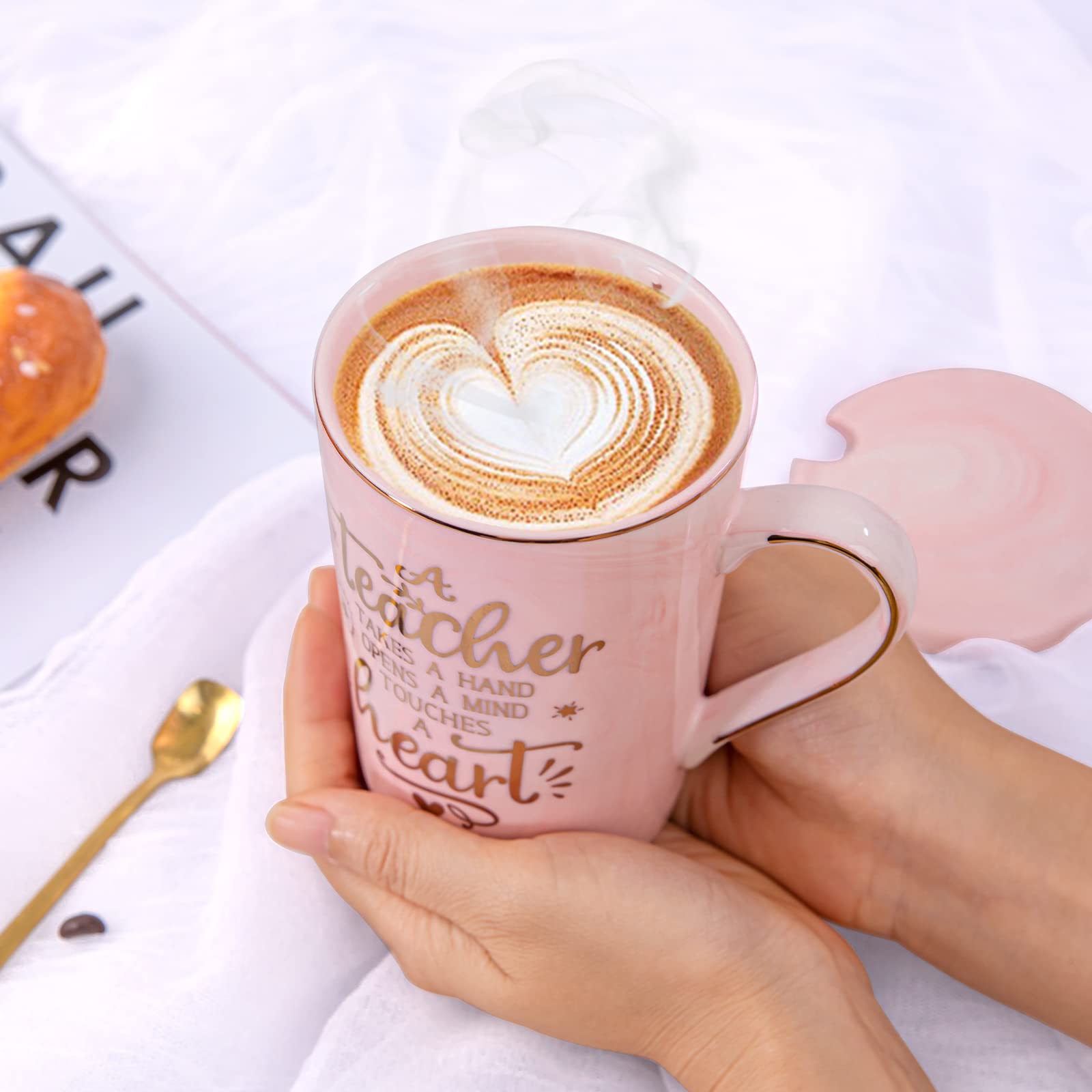 ALBISS 14 oz mug with lid and spoon for easy use.
