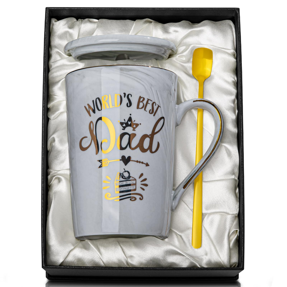 ALBISS World’s Best Dad mug in gray marble for daily coffee enjoyment.