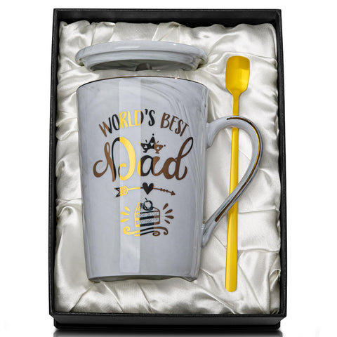 ALBISS World’s Best Dad mug in gray marble for daily coffee enjoyment.