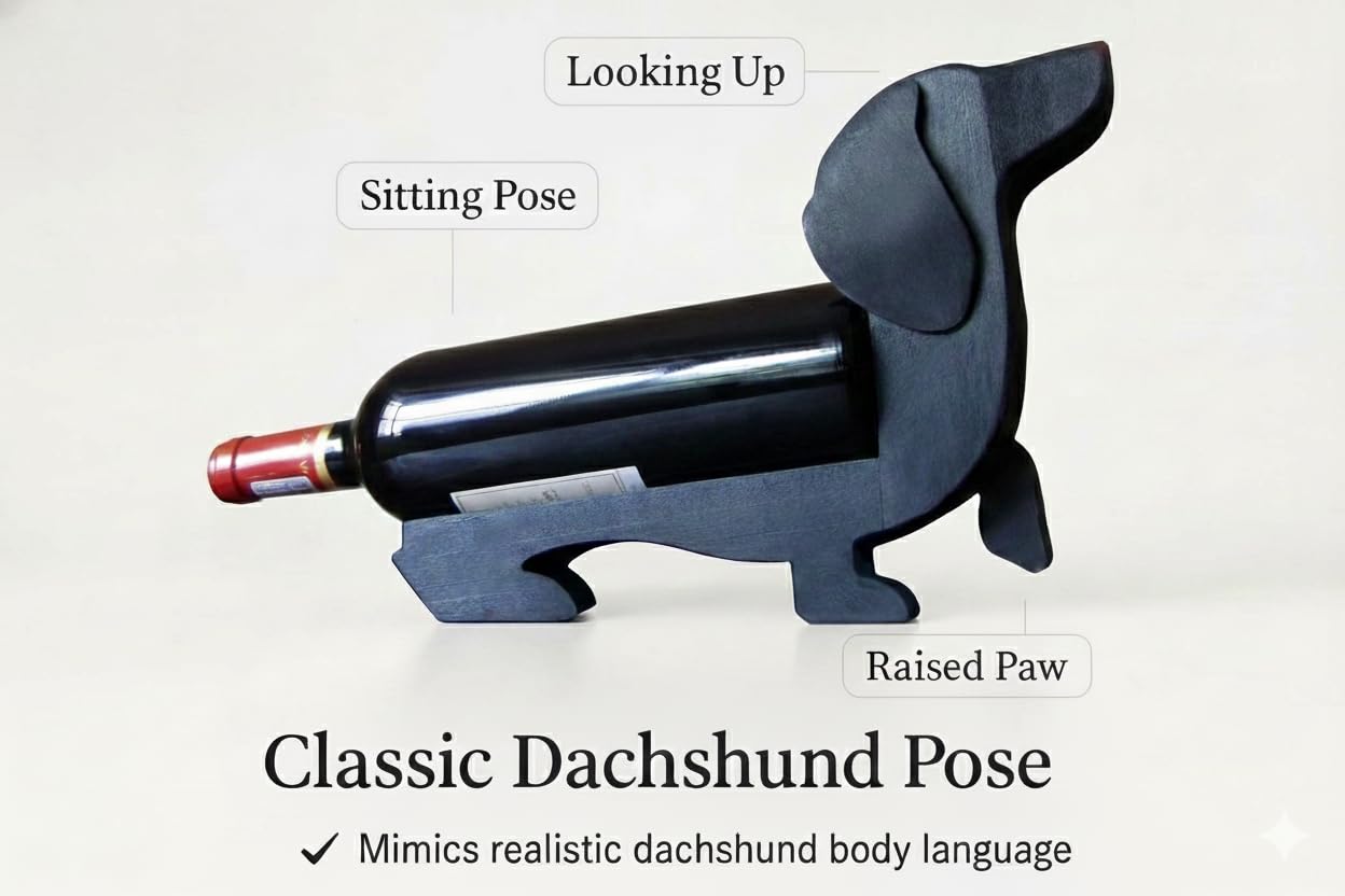 Close-up of ALCEDIA Dachshund wood carving and craftsmanship detail