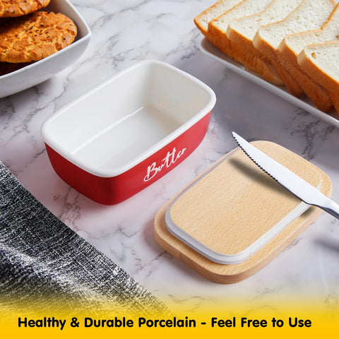 ALELION airtight looking lid on counter top with red butter dish