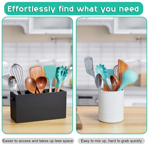 ALELION countertop utensil organizer shows sturdy pine wood for long lasting use