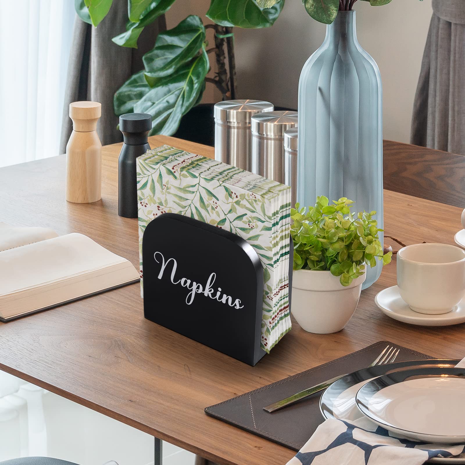 ALELION black napkin holder on countertop keeps napkins neat
