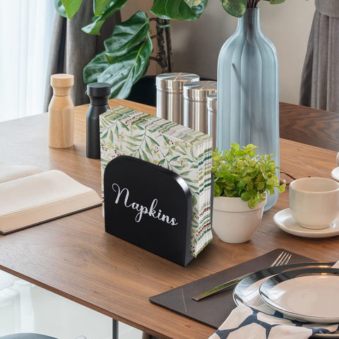 ALELION black napkin holder on countertop keeps napkins neat