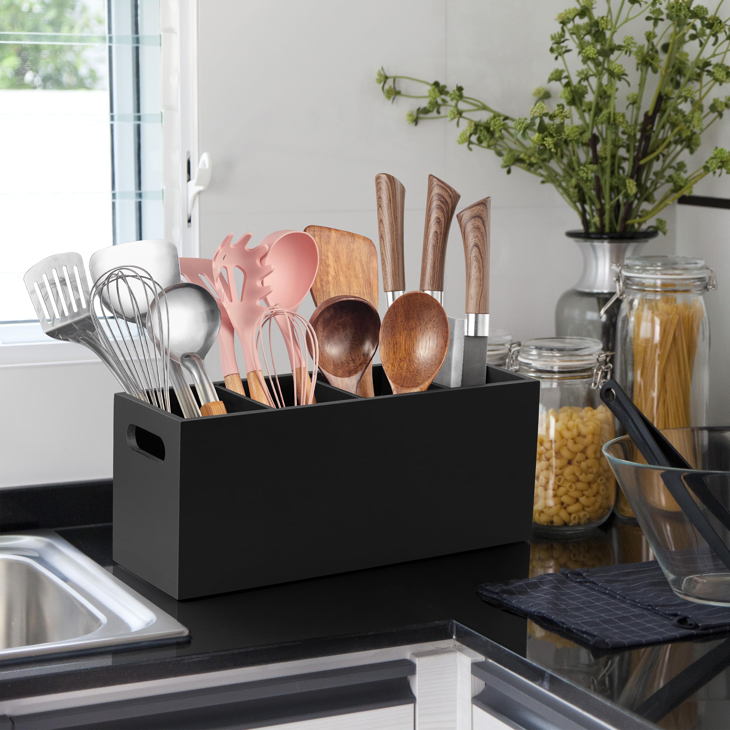 ALELION 4-compartment caddy on counter, anti-slip base reduces slips while cooking