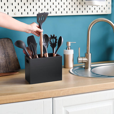 ALELION pine wood organizer with removable divider for customizable space