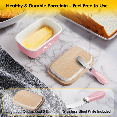 ALELION pink butter dish lid and knife showing integrated storage