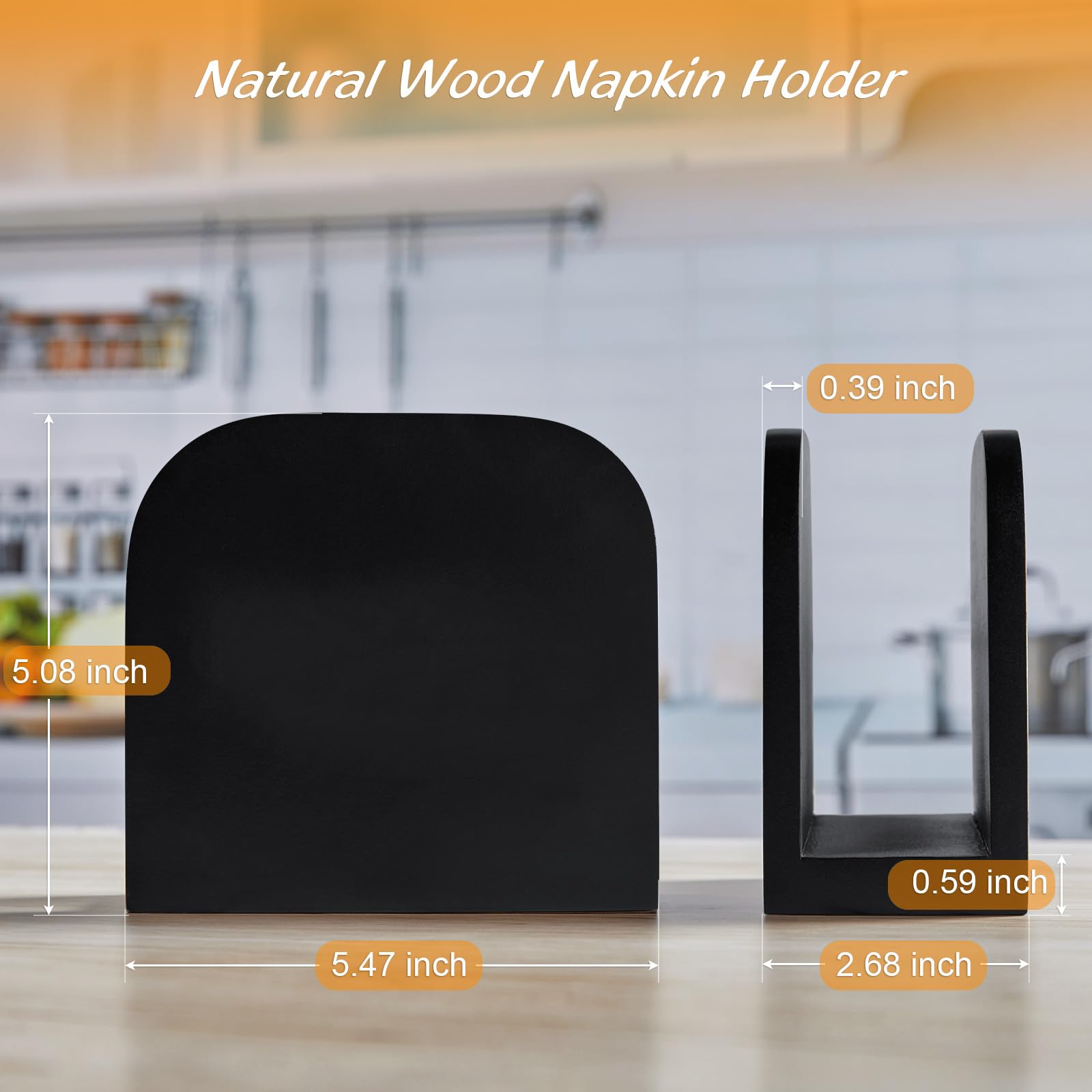 Alelion rustic wood napkin holder on a kitchen counter adds organized charm.