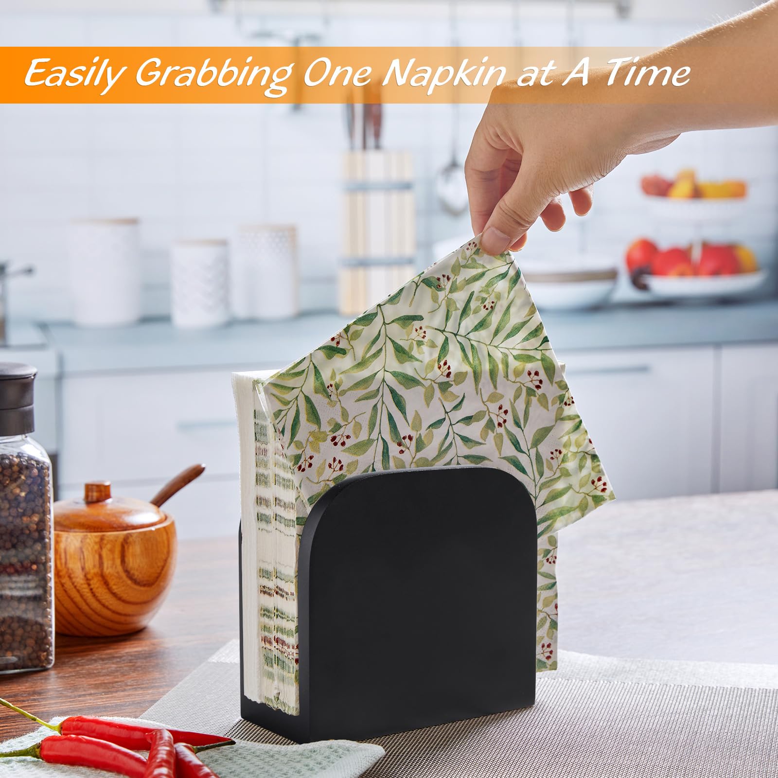 Alelion wooden tabletop napkin dispenser sits neatly on a dining table.