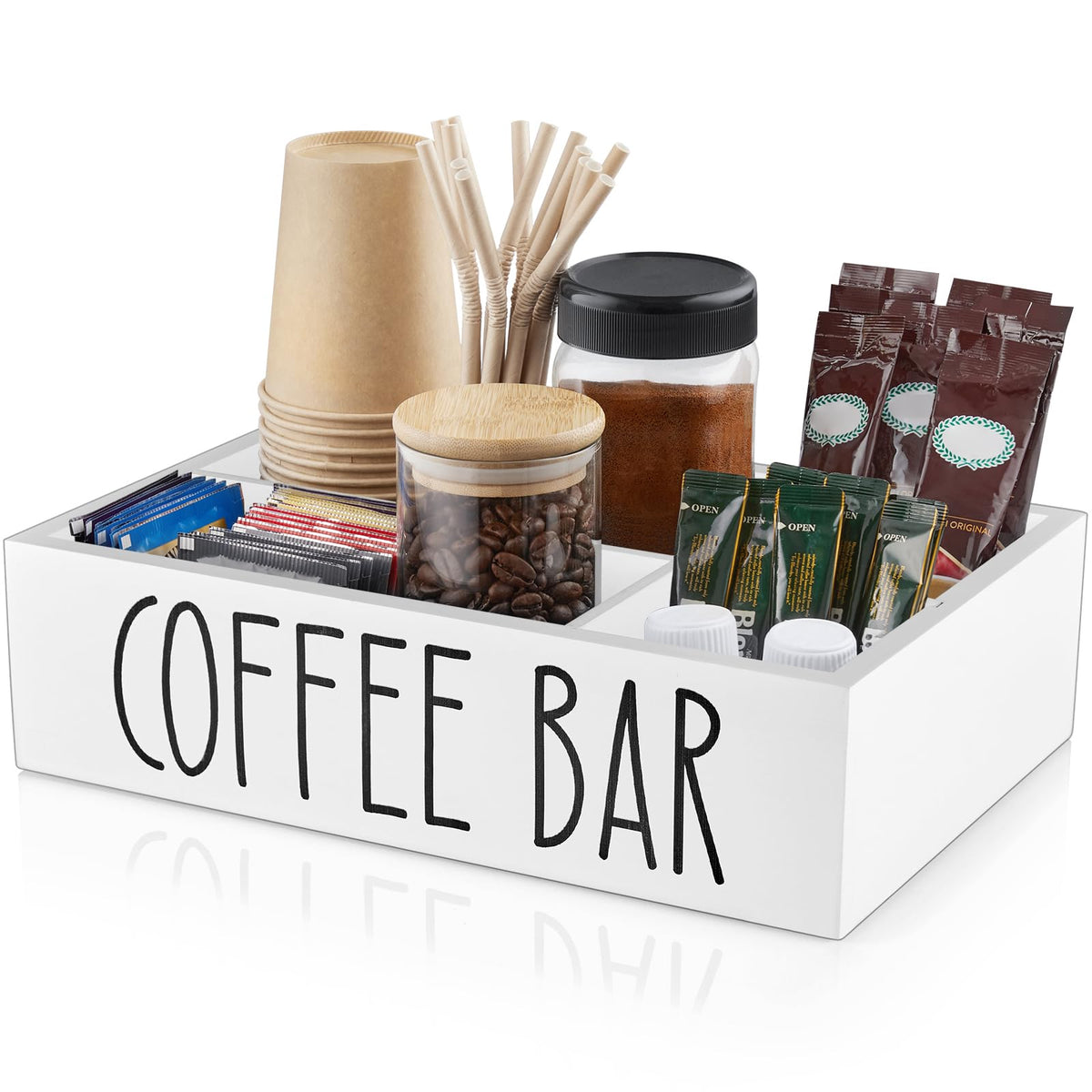 ALELION white coffee station organizer in wood keeps pods neatly stored and accessible
