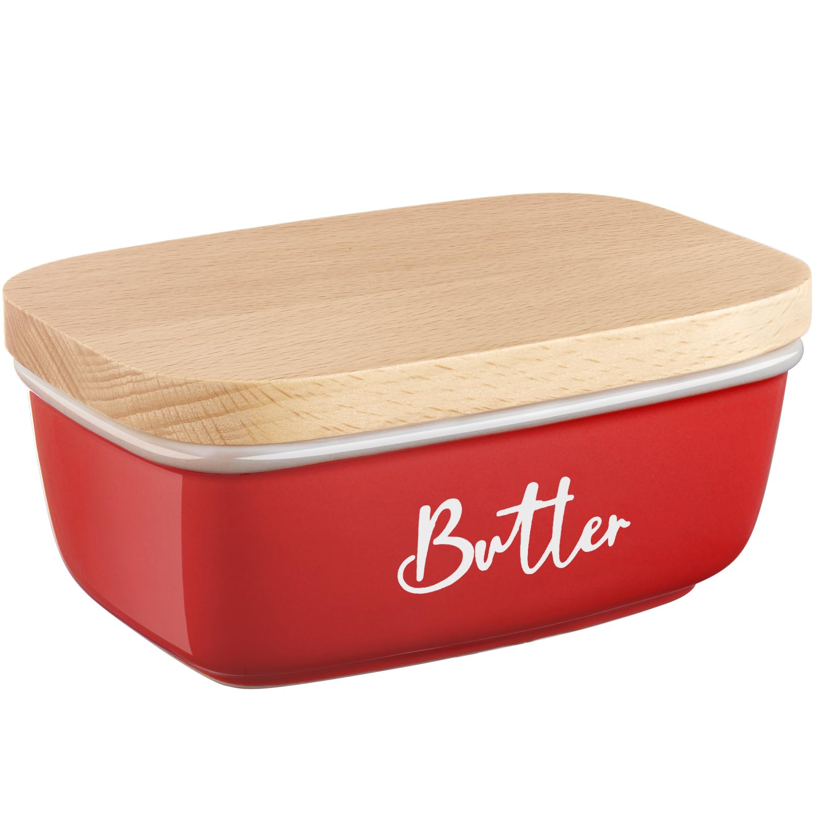 ALELION red butter dish with lid on counter, easy access for daily use