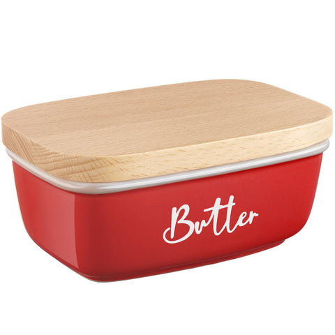 ALELION red butter dish with lid on counter, easy access for daily use