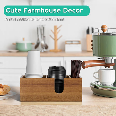 ALELION Acacia organizer holds stirrers and pods for quick coffee prep.