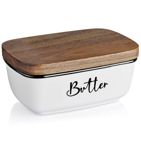 ALELION butter dish base white ceramic keeps butter fresh on the counter.
